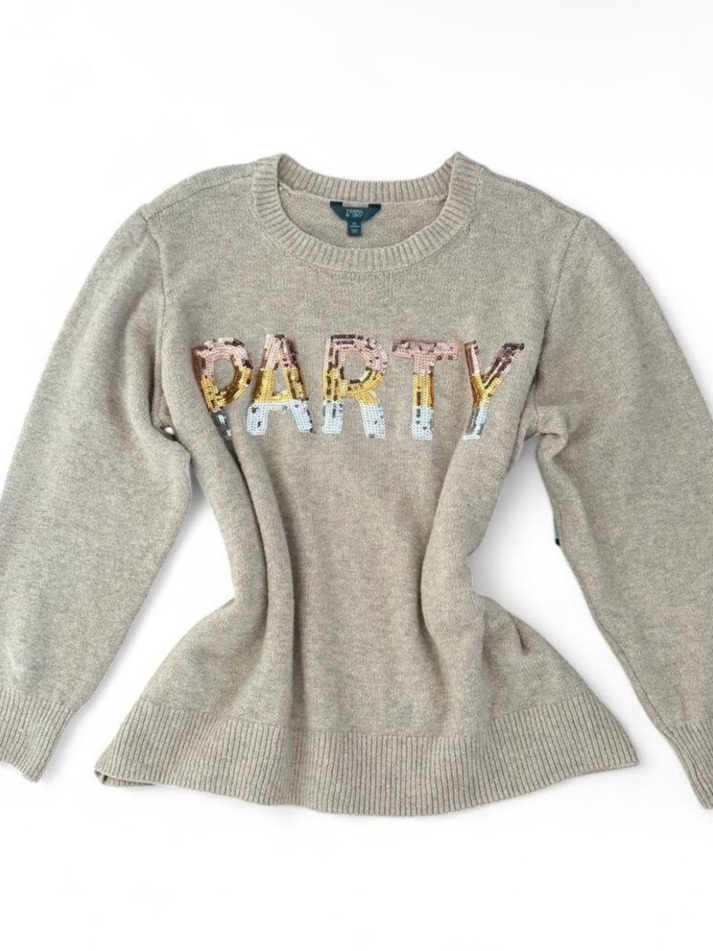 Terra & Sky Light Gray Sequin 'PARTY' Crewneck Sweater